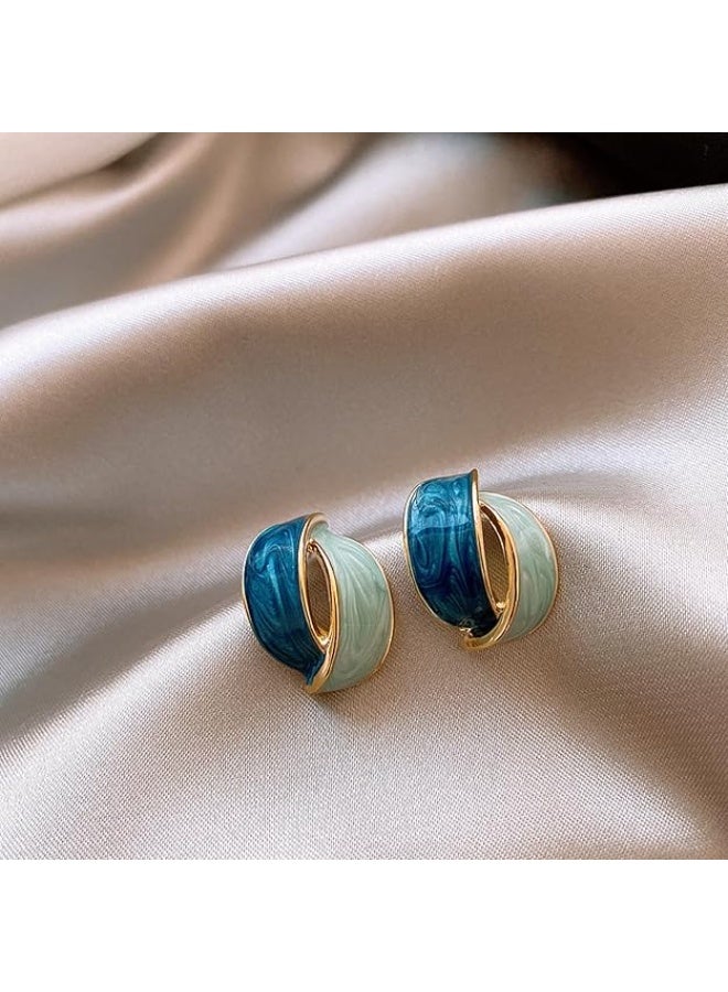 Ucanbe Style 77 Blue Curved Enamel Stud Earrings | S925 Sterling Silver Needle | Minimalist & Elegant for Women - Image 1